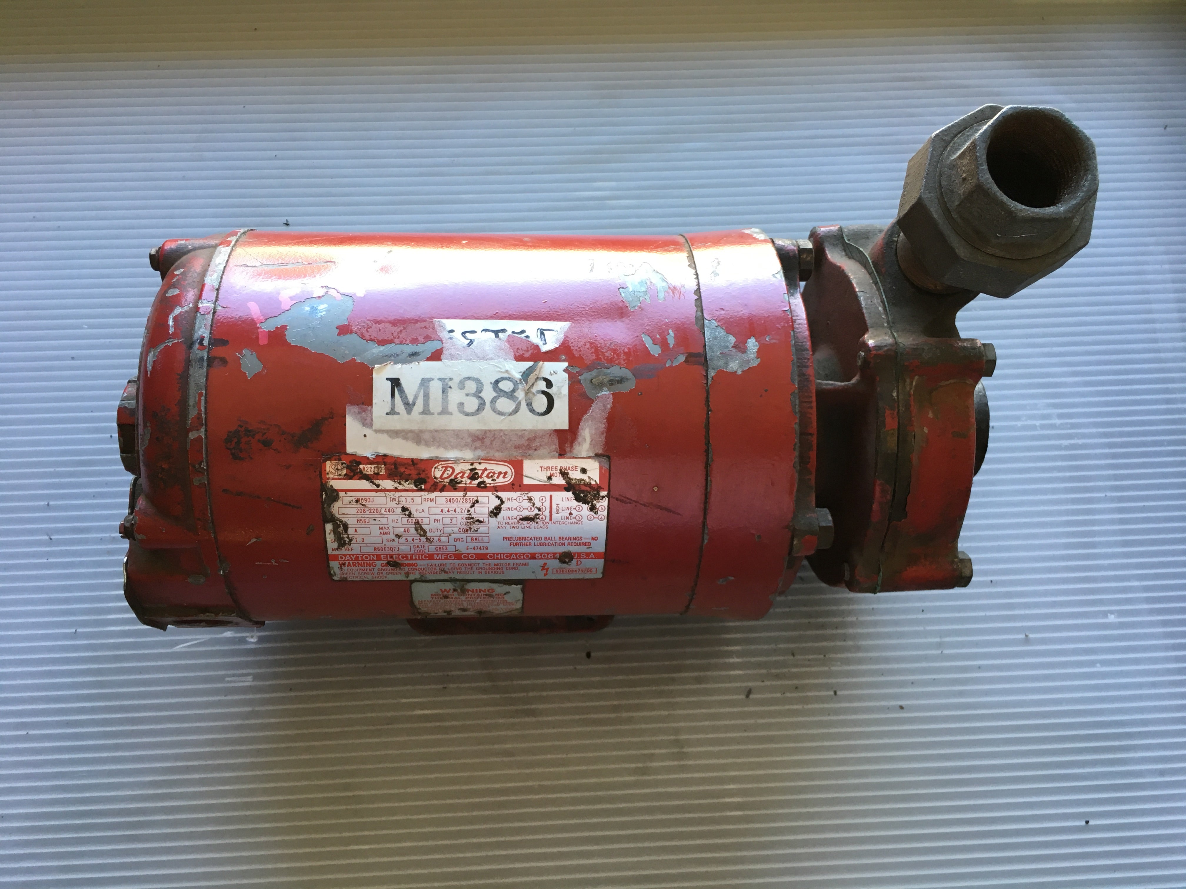 Dayton Electric Motor 3N090J 1.5 HP 3 PH 208-220V 3450/2850 RPM