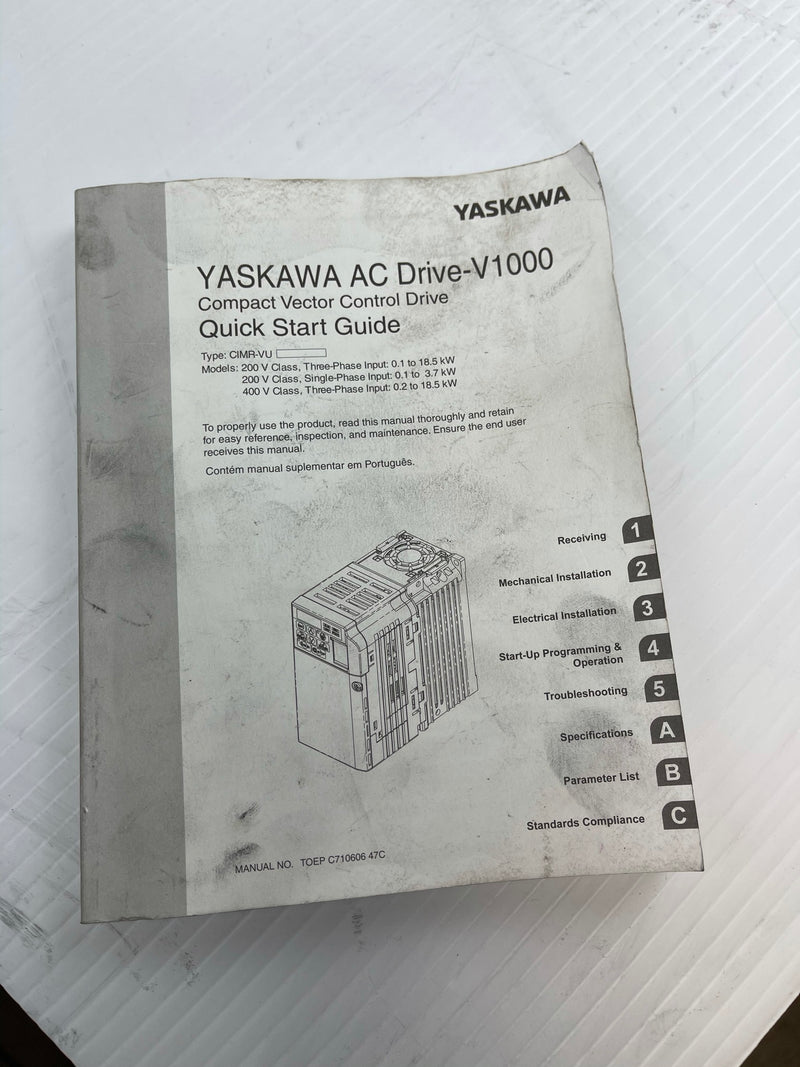 Yaskawa AC Drive V1000 Compact Vector Control Drive Quick Start Guide Book