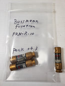 Bussmann Fusetron Fuses FRN-R-10 250 Volts 10 Amp Pack of 3