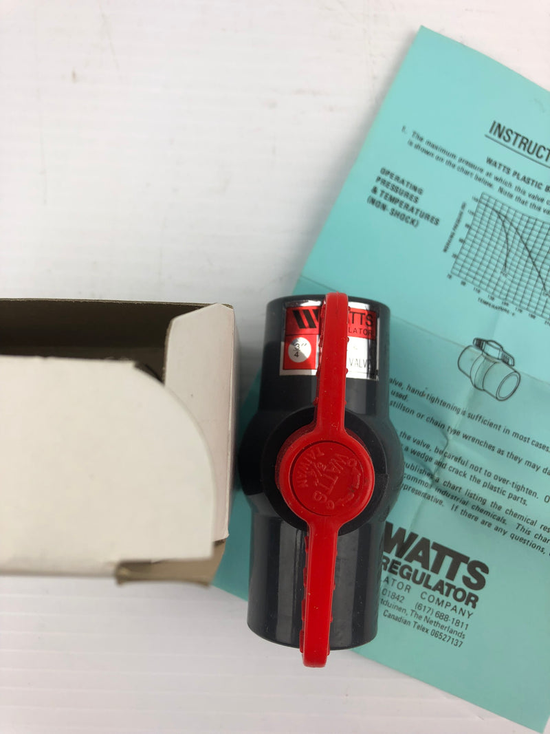 Watts Regulator 540030 PBV PVC 3/4" Compact Ball Valve Teflon EPDM