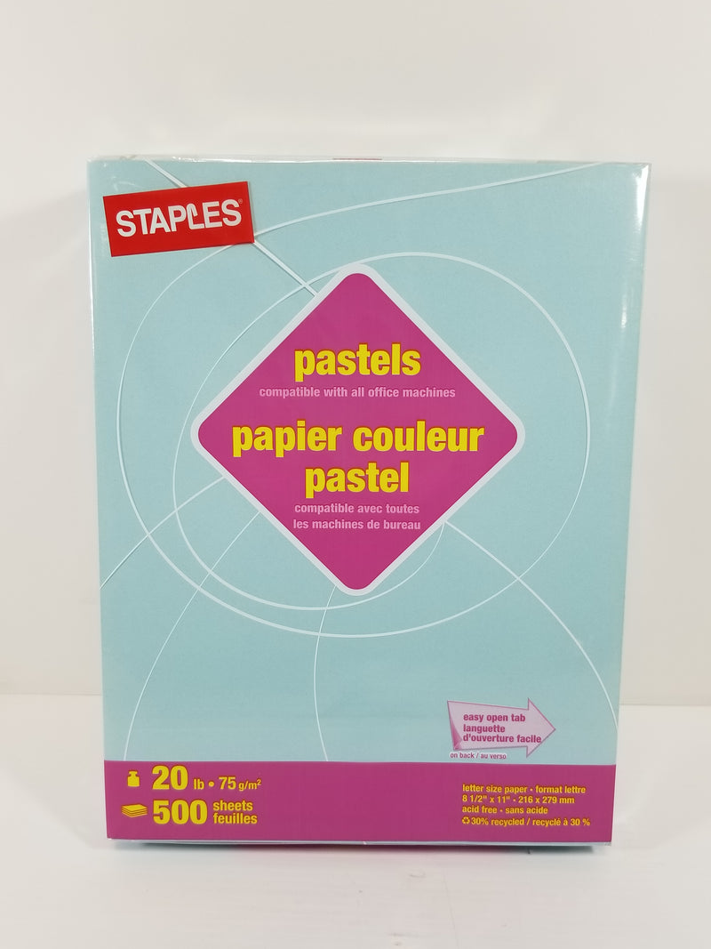 Staples 8-1/2" x 11" Pastels Paper 20 lb. Light Blue 500 Sheets 30% Recycled