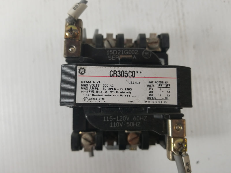 GE CR305CO Size 1 Contactor 15D21G002 120VAC Coil