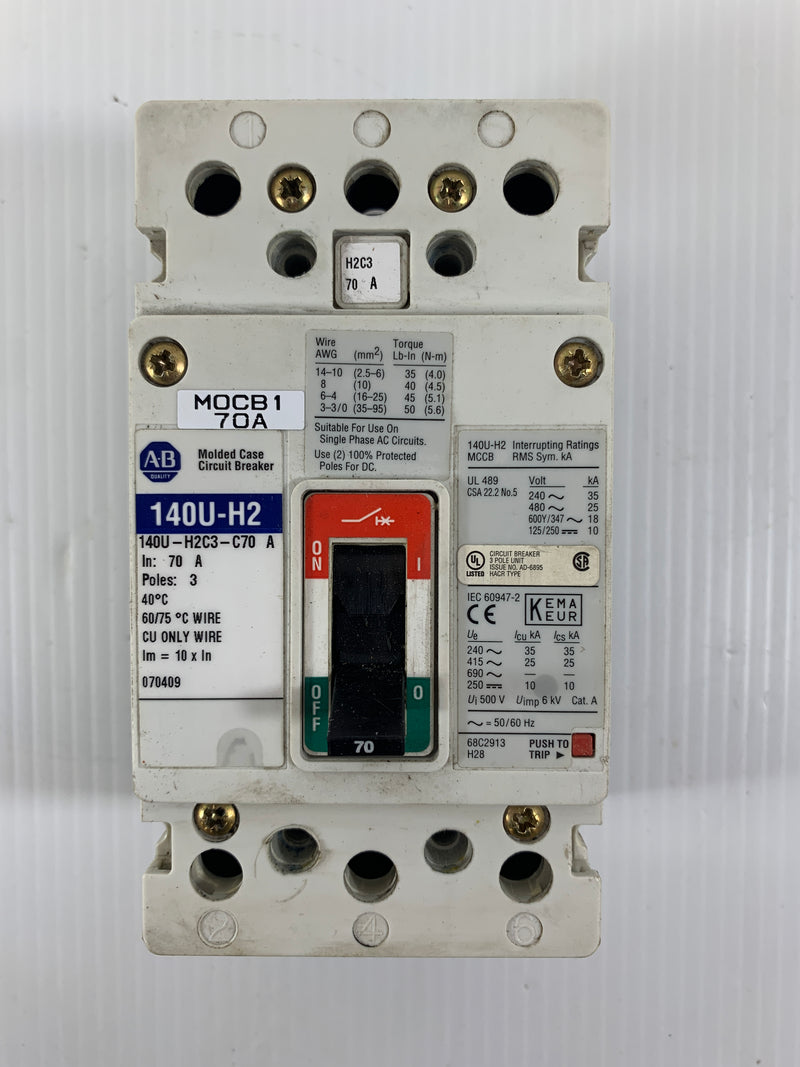 Allen Bradley Circuit Breaker 3 Pole 140U-H2C3-C70 A