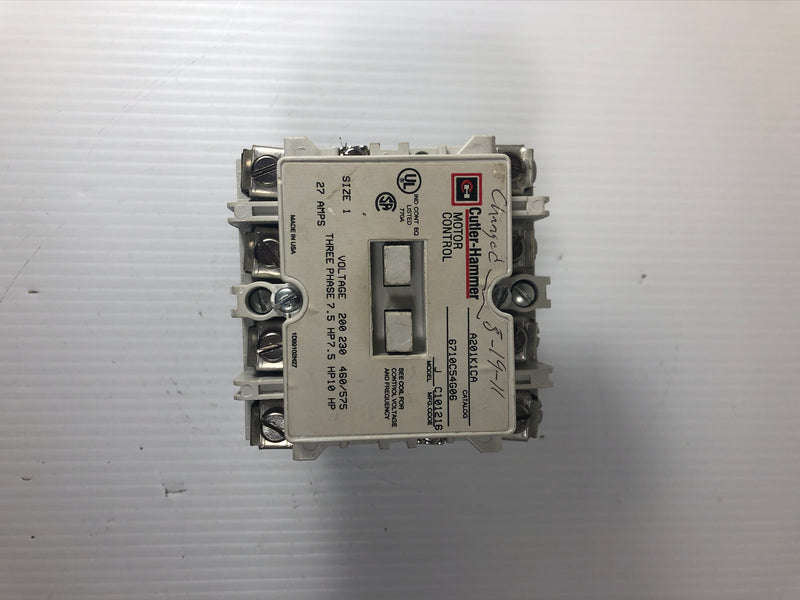 Cutler-Hammer Motor Control A201K1CA 6710C54G06 27 Amps Size 1