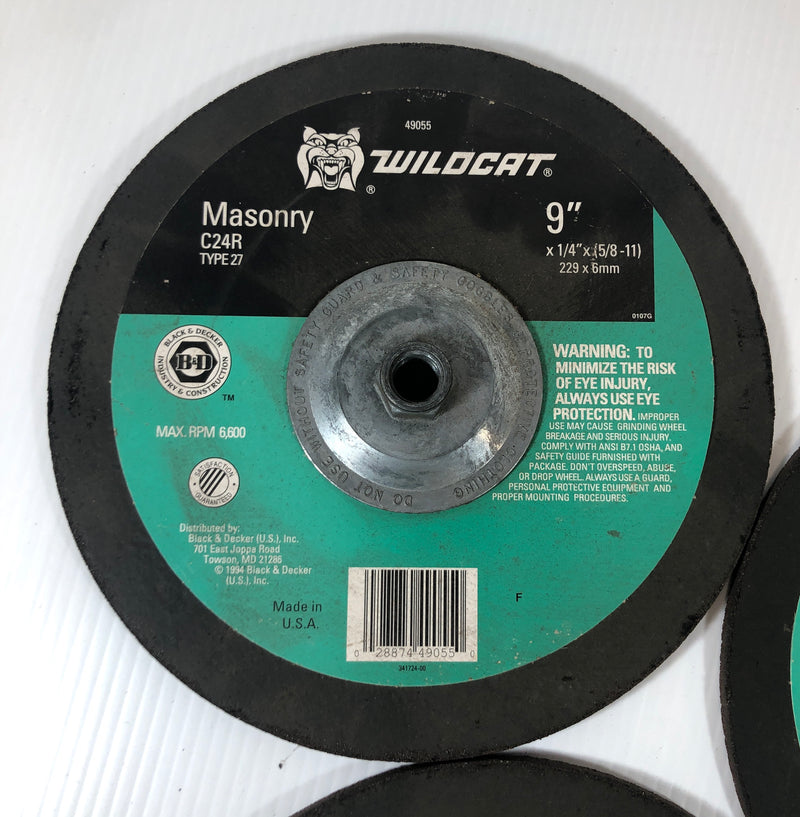 Wildcat 9" Masonry Grinding Wheel C24R Type 27 (Lot of 3)