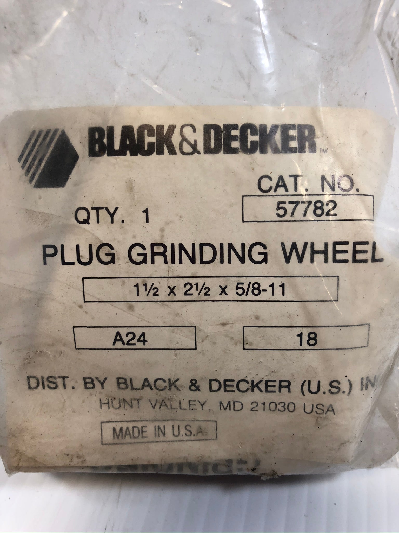 Black & Decker 57782 Plug Grinding Wheel 1-1/2" x 2-1/2 x 5/8-11 Type A24