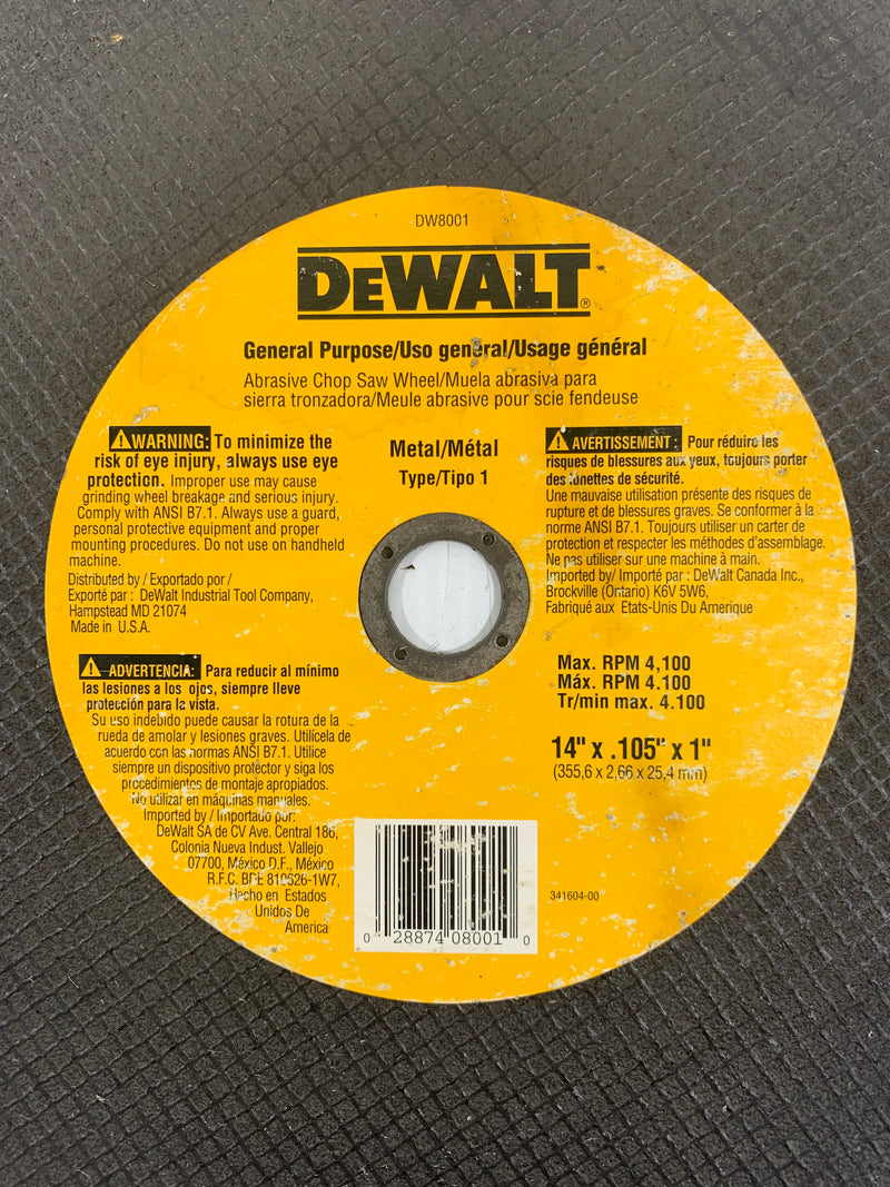 DeWalt General Purpose Grinding Wheel DW8001 14" x .105" x 1"