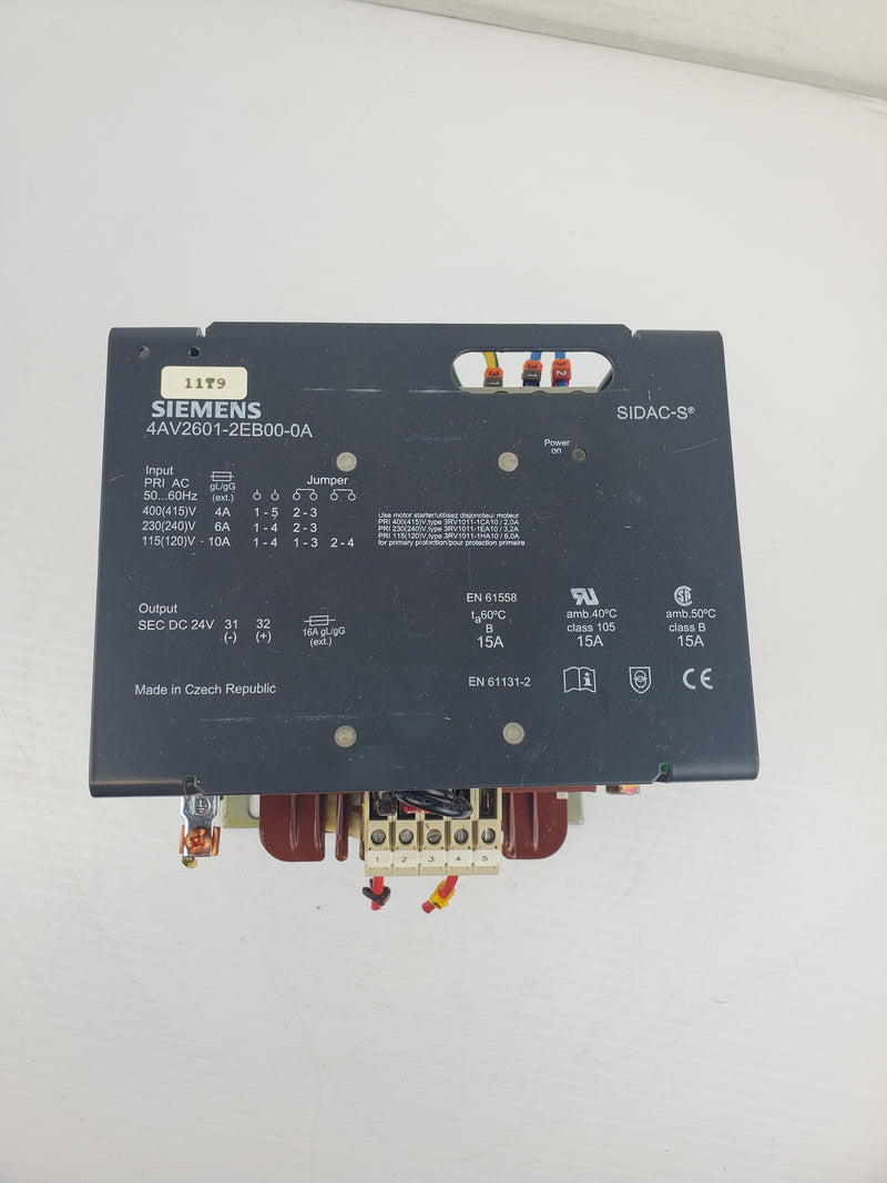 Siemens 4AV2601-2EB00-0A Sidac-S 24VDC 15A Power Supply Single Ph 115-400V Input