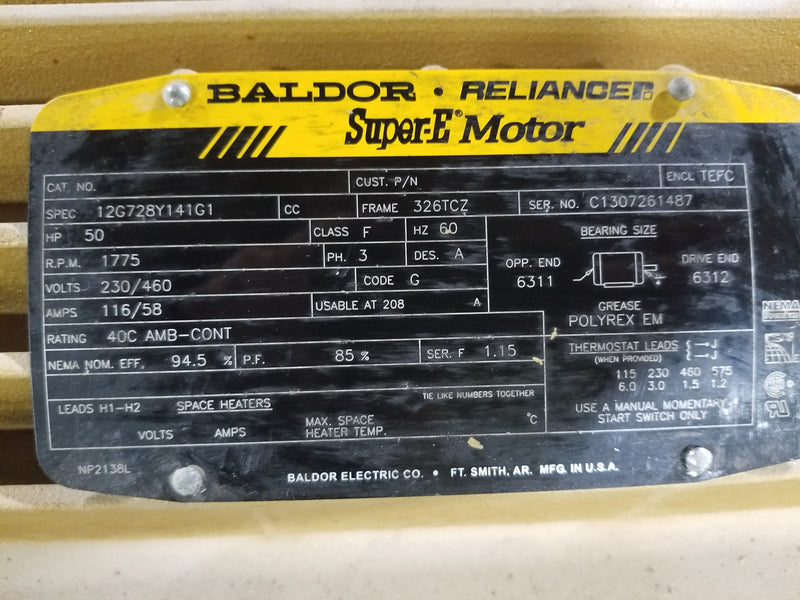 Baldor 12G728Y141G1 50HP 3 Phase Dual-Shaft Electric Motor