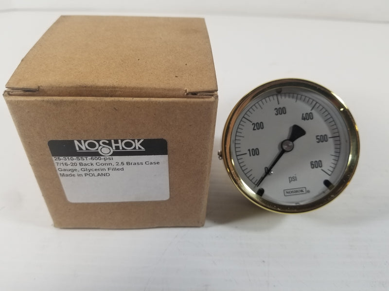 Noshok 25-310-SST-600-PSI Glycern Filled Round Pressure Gauge