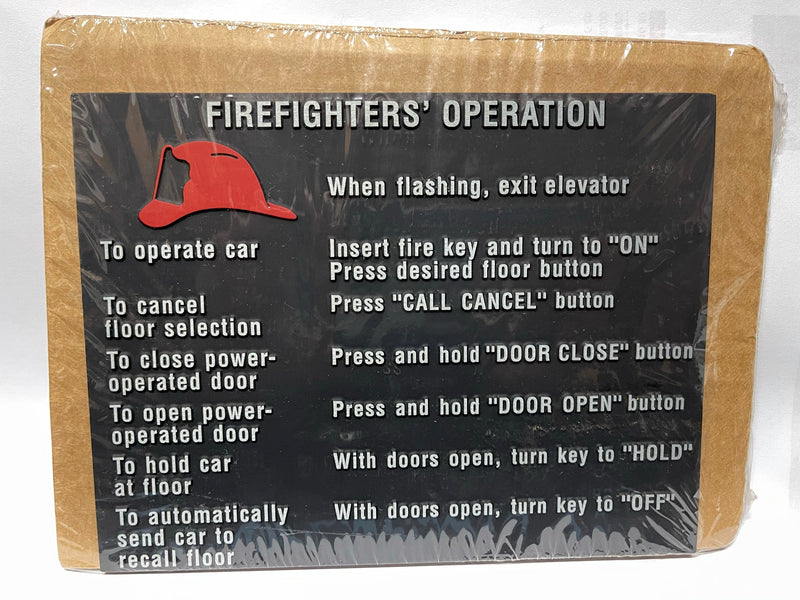 Elevator Fire Operation Panel - Silver Text, Adhesive Backing