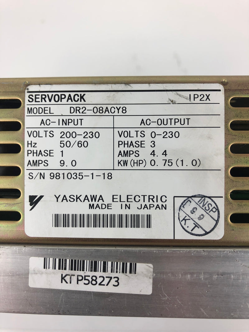 Yaskawa Electric DR2-08ACY8 Servopack 200-230 VAC 50/60 Hz