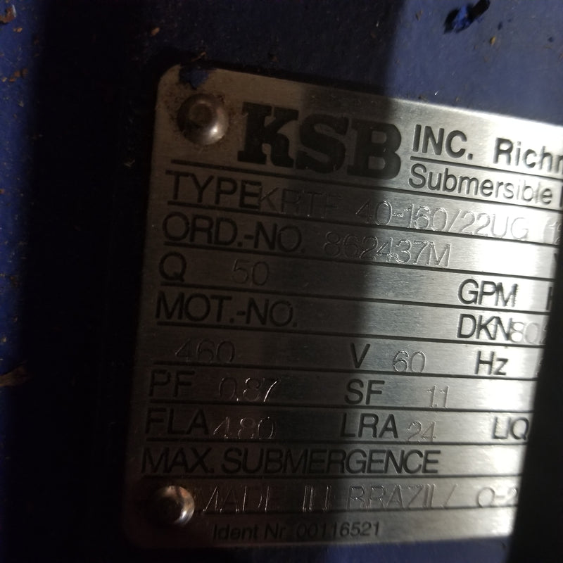 KSB KRTF 40-160/22/UG (125) 3-1/2HP Submersible Motor Pump