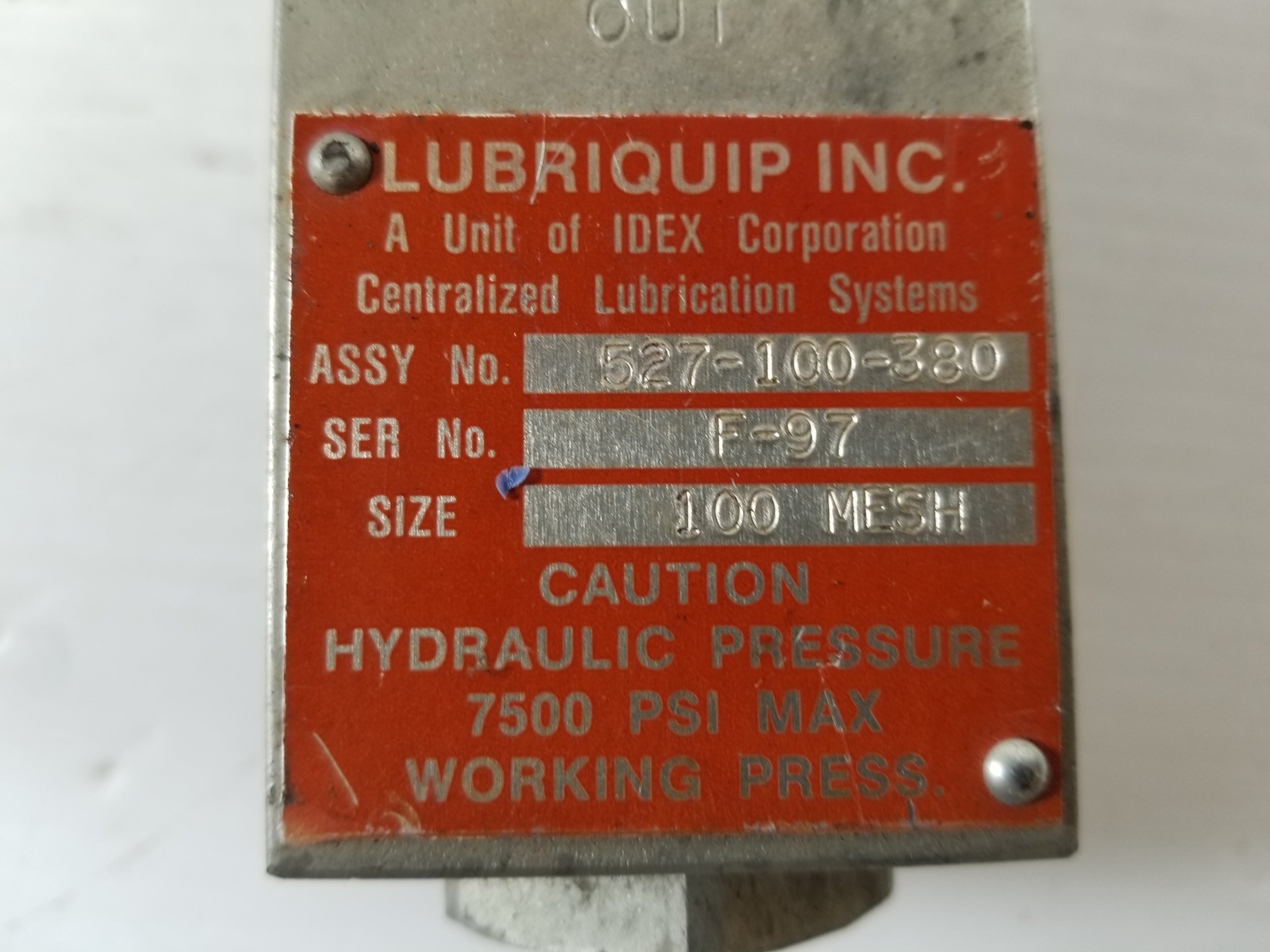 IDEX Lubriquip 527-100-380 Sediment Strainer 100 Mesh 7500 PSI