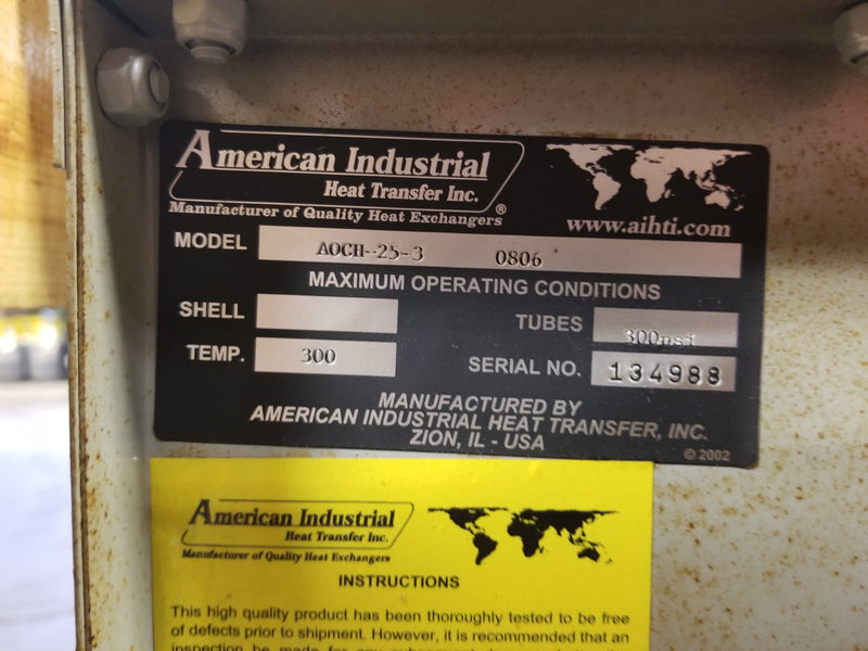 American Industrial AOCH-25-3 Heat Exchanger 300PSI