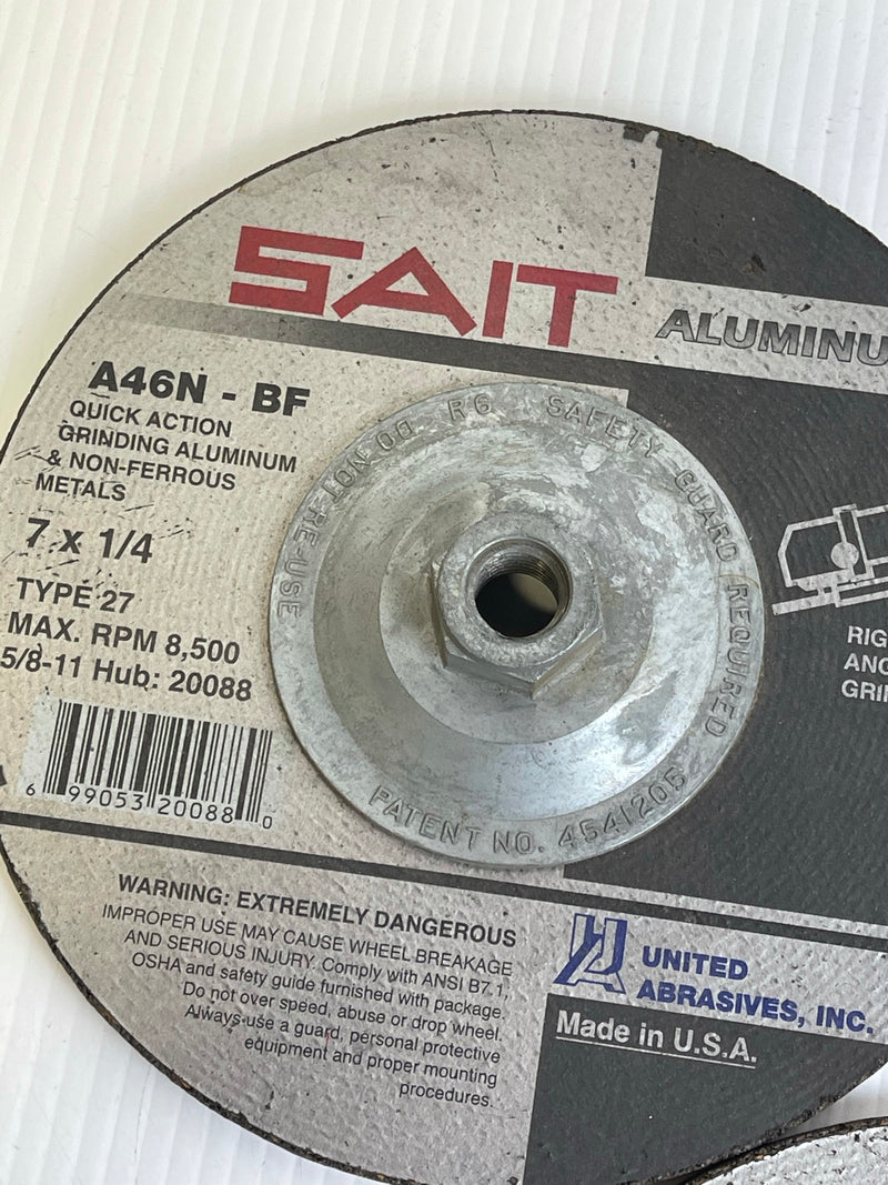 Sait A46N-BF Aluminum Grinding Wheel 7" x 1/4" Lot of 3