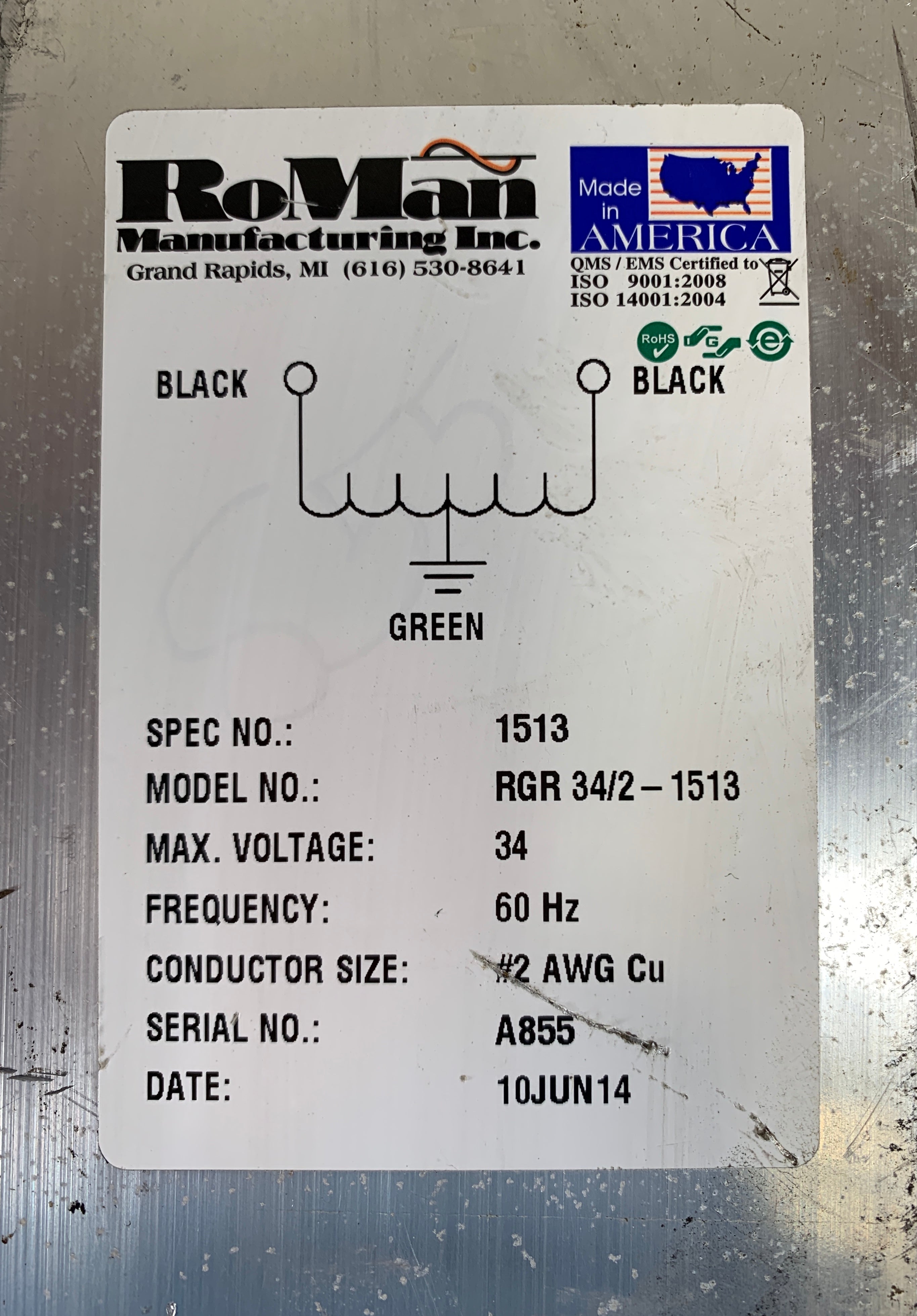 RoMan RGR 34/2-1513 Welding Grounding Reactor 34V