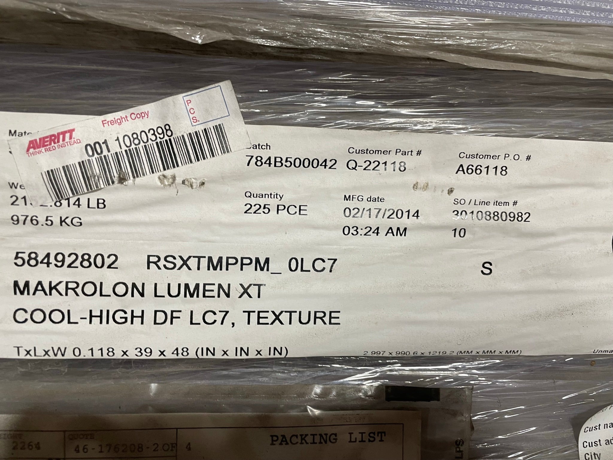 Makrolon Lumen XT Plastic Sheet Textured Translucent Polycarbonate LC7 48" x 39"
