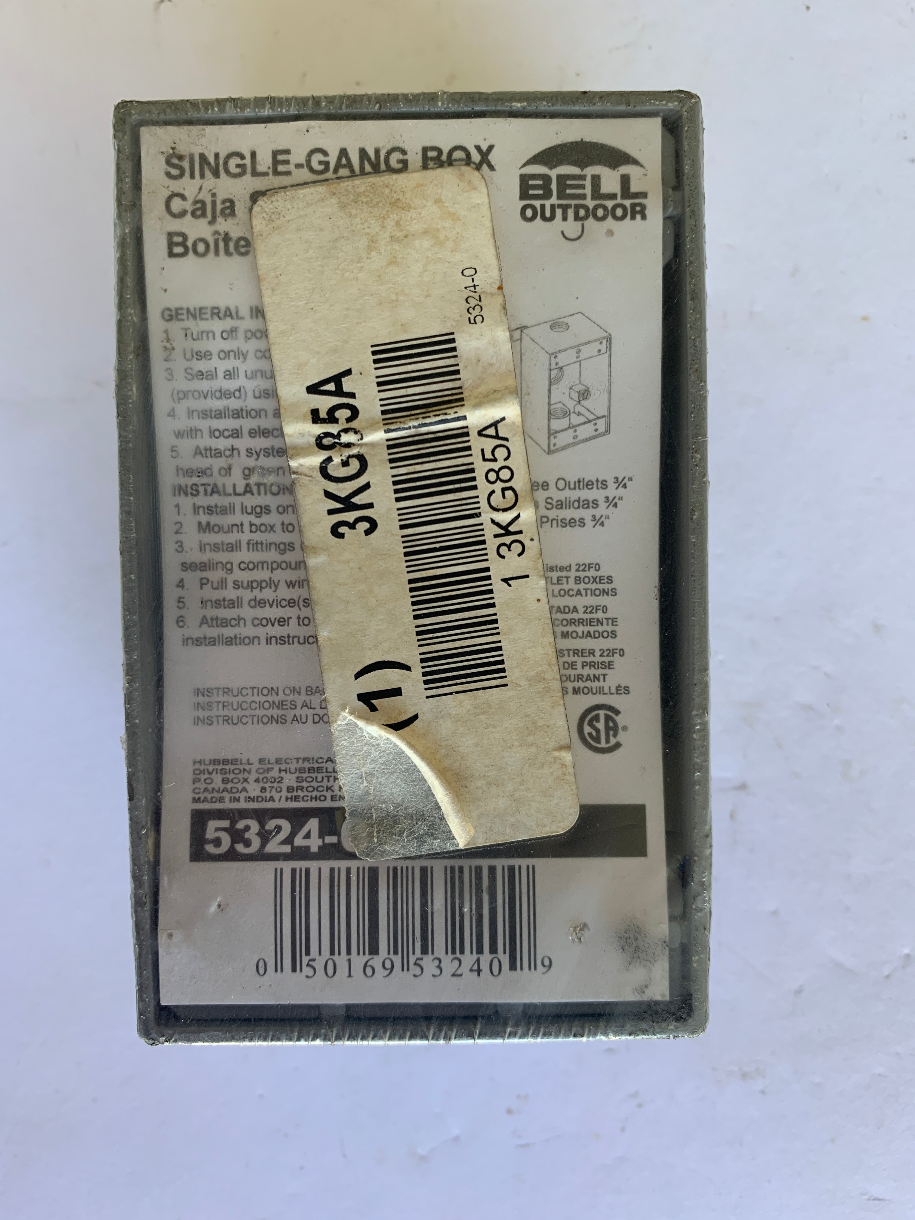 Bell Outdoor Single Gang Box 3KG85A 3/4"