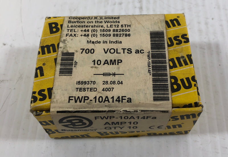 Cooper Bussman 700 Volts Fuse FWP-10A14Fa Box of 10