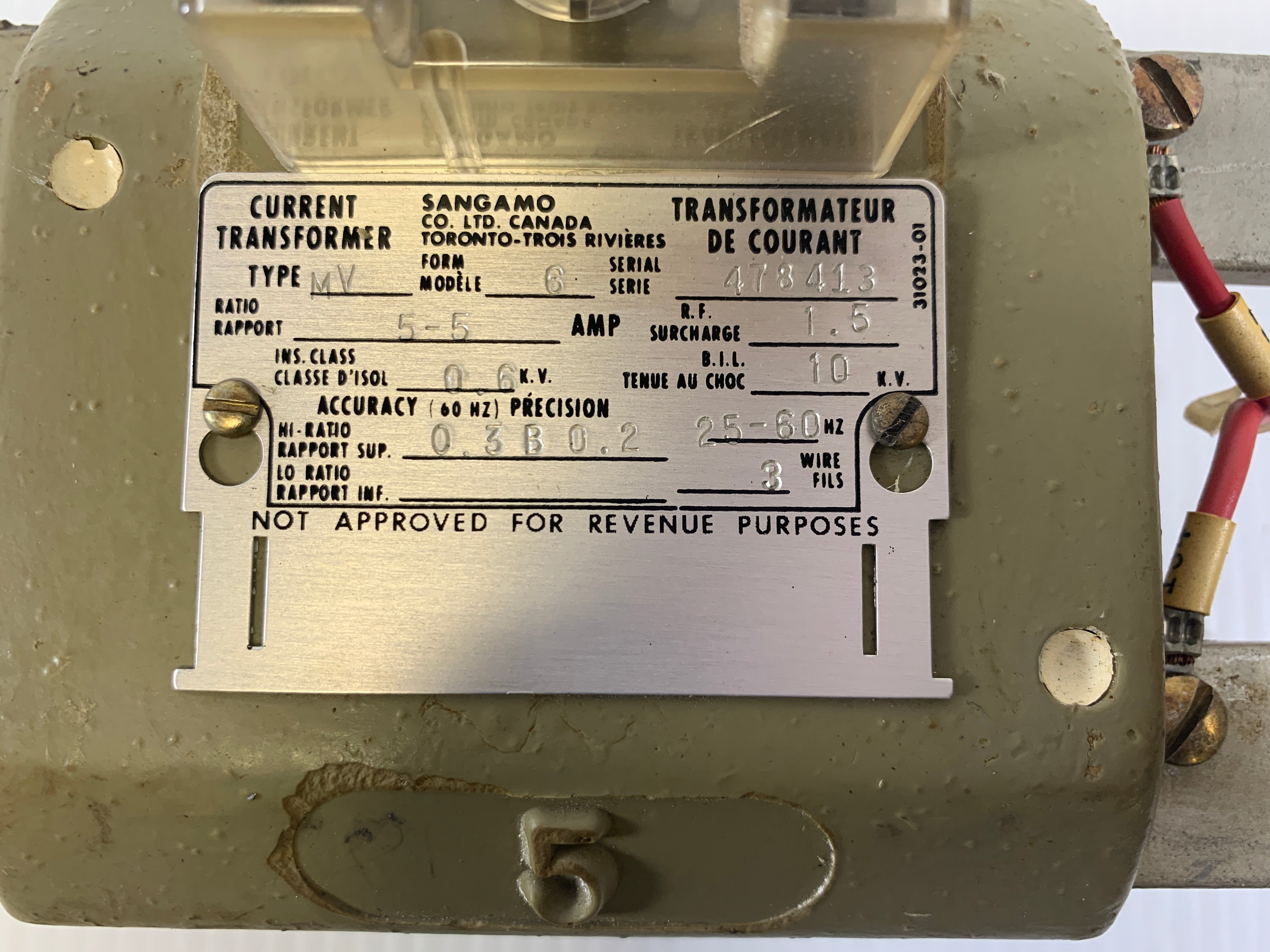 Sangamo Current Transformer Type MV .6KVA