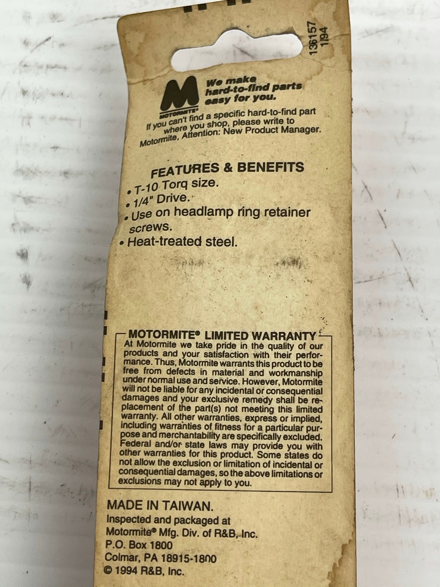 Help! Motormite 49067 Torq Socket T-10 1/4" Drive