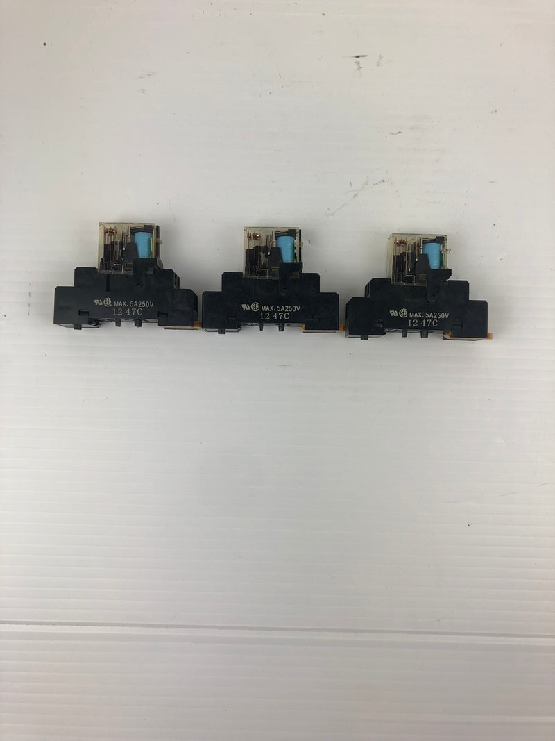 OMRON G2R-2-SND Relay with 1247C Base 5A 250V - Lot of 3