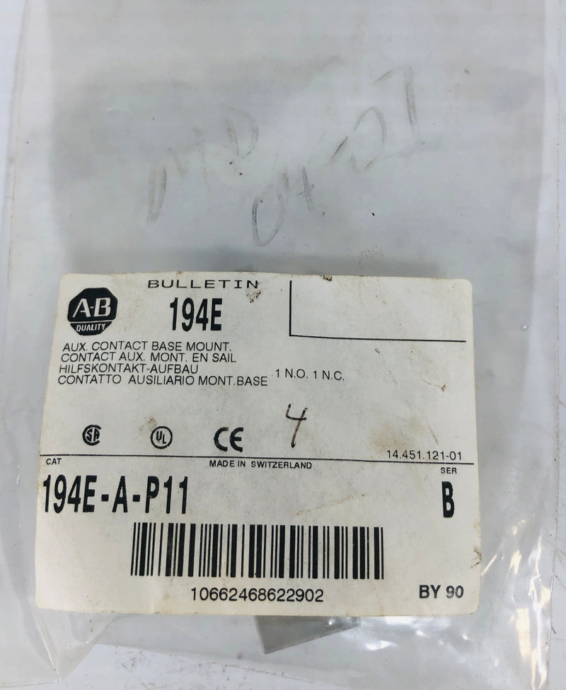 Allen Bradley Base Mount Auxiliary Contact 194E-A-P11 Series B