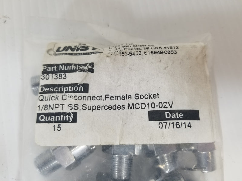 UNIST 301383 Female Socket QD 1/8" Fitting (Lot of 15)