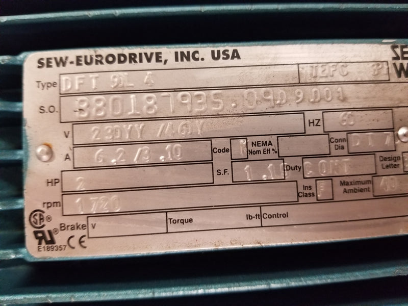 SEW Eurodrive DFT90L4 2HP 3 Phase Motor