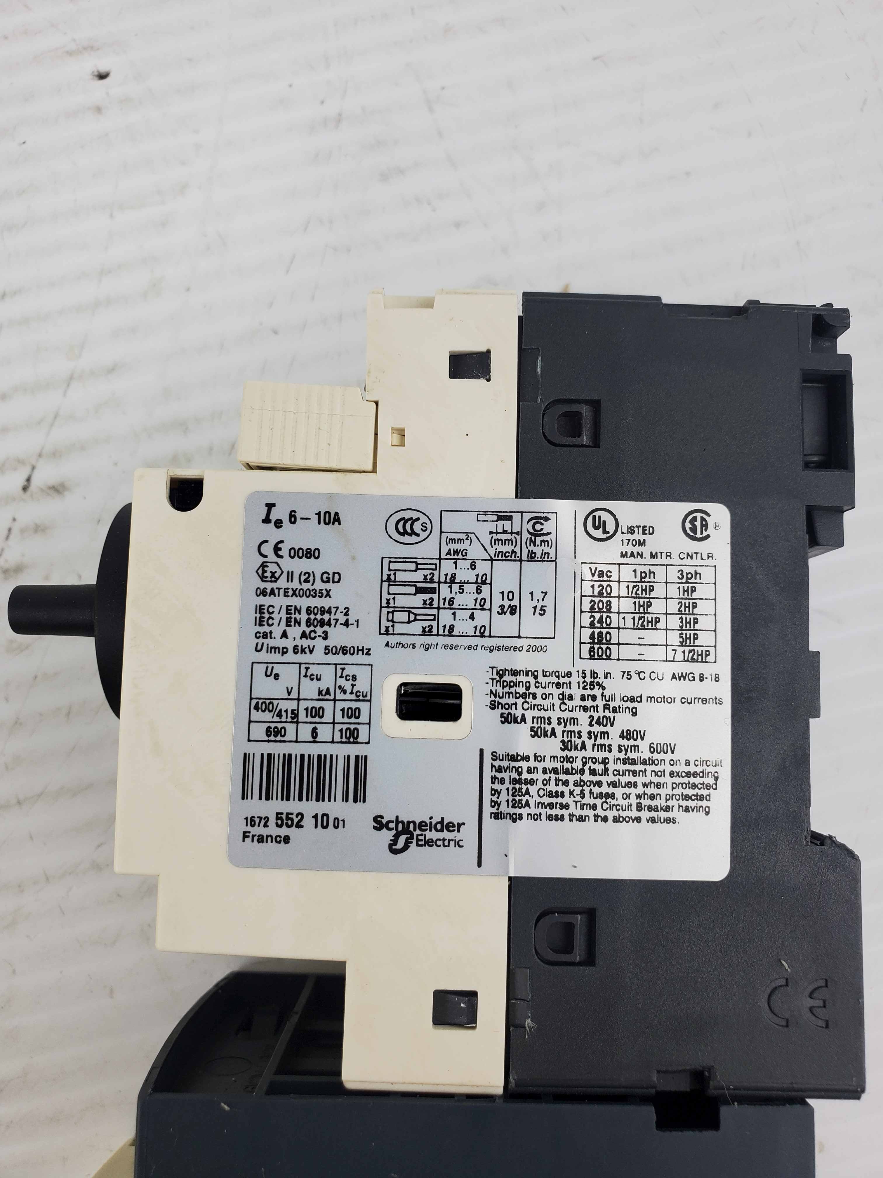 Telemecanique GV2-P14/6-10A Motor Circuit Breaker with LC1D18 Contactor
