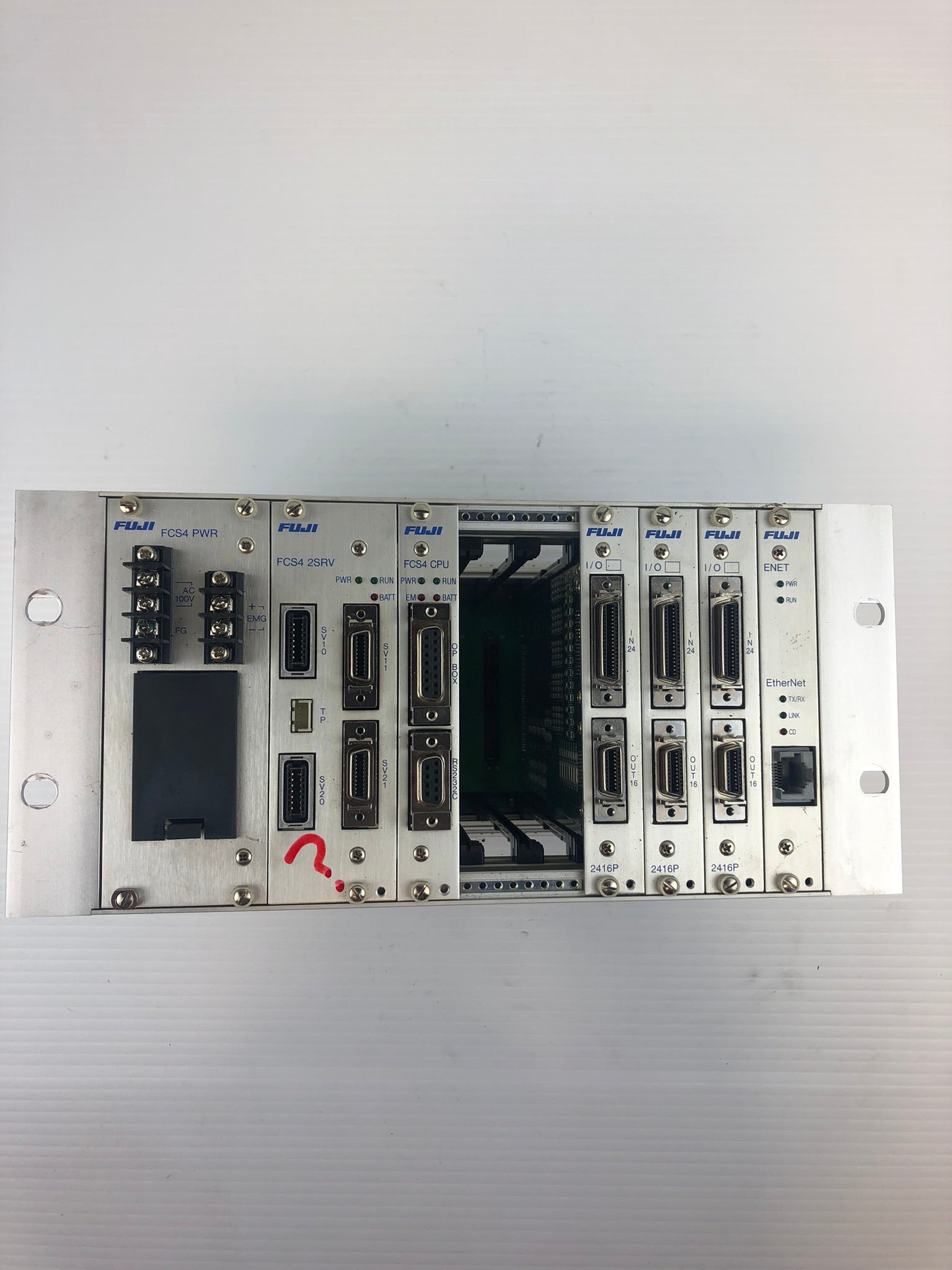 Fuji 7 Module Slot Rack Power Supply FCS4 PWR,2SRV, FCS4 CPU, I/O 2416P, ENET