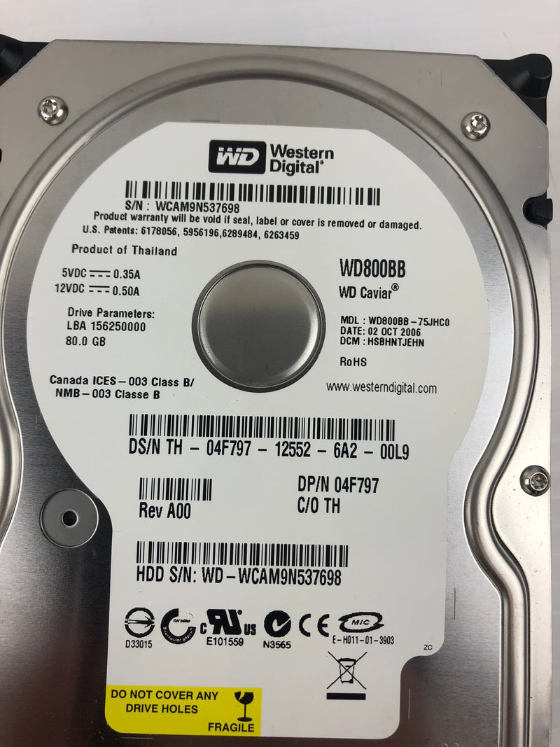 Western Digital WD800BB-75JHC0 Hard Drive 04F797 Rev A00