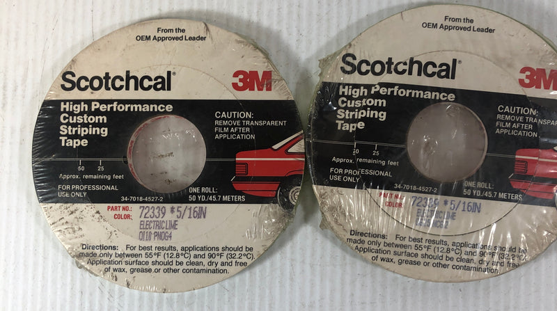 3M Scotchcal Custom Striping Tape 50 Yards Electric Lime 72339 5/16" 2 Rolls