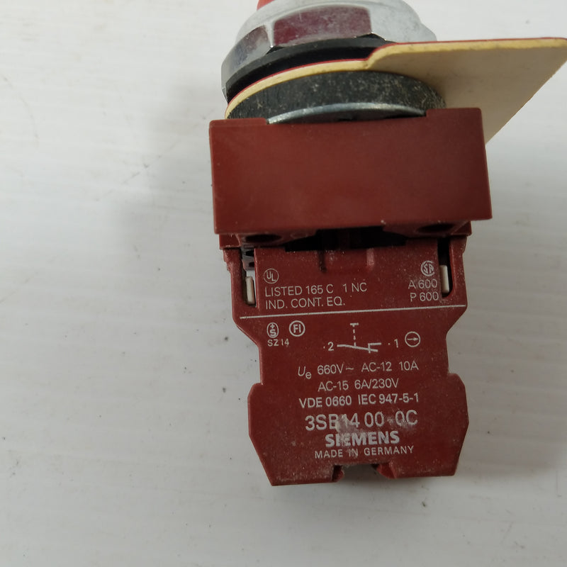 Siemens 3SB14 00-0C Contact Block with Red Raised Button