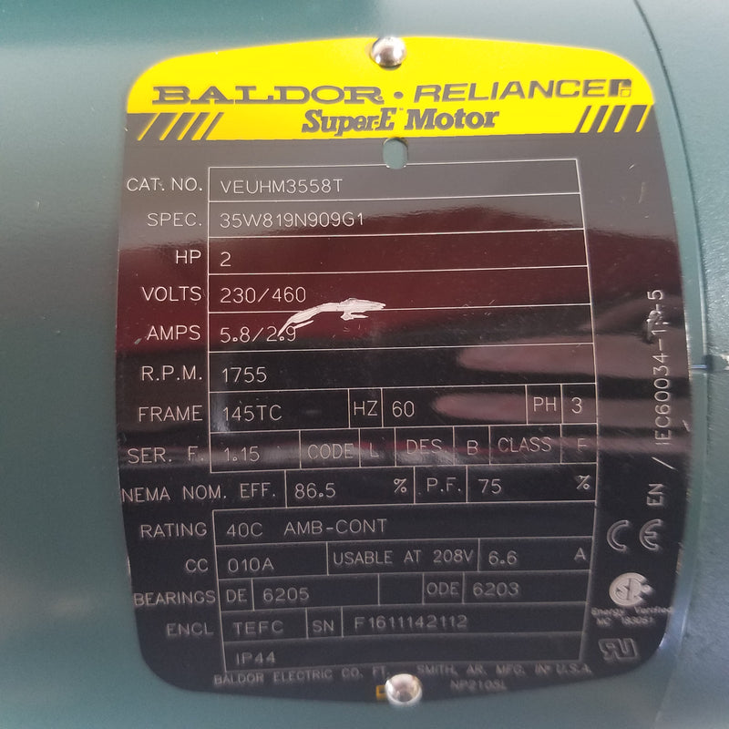 Baldor VEUHM3558T Super-E 2HP 3 Phase Electric Motor