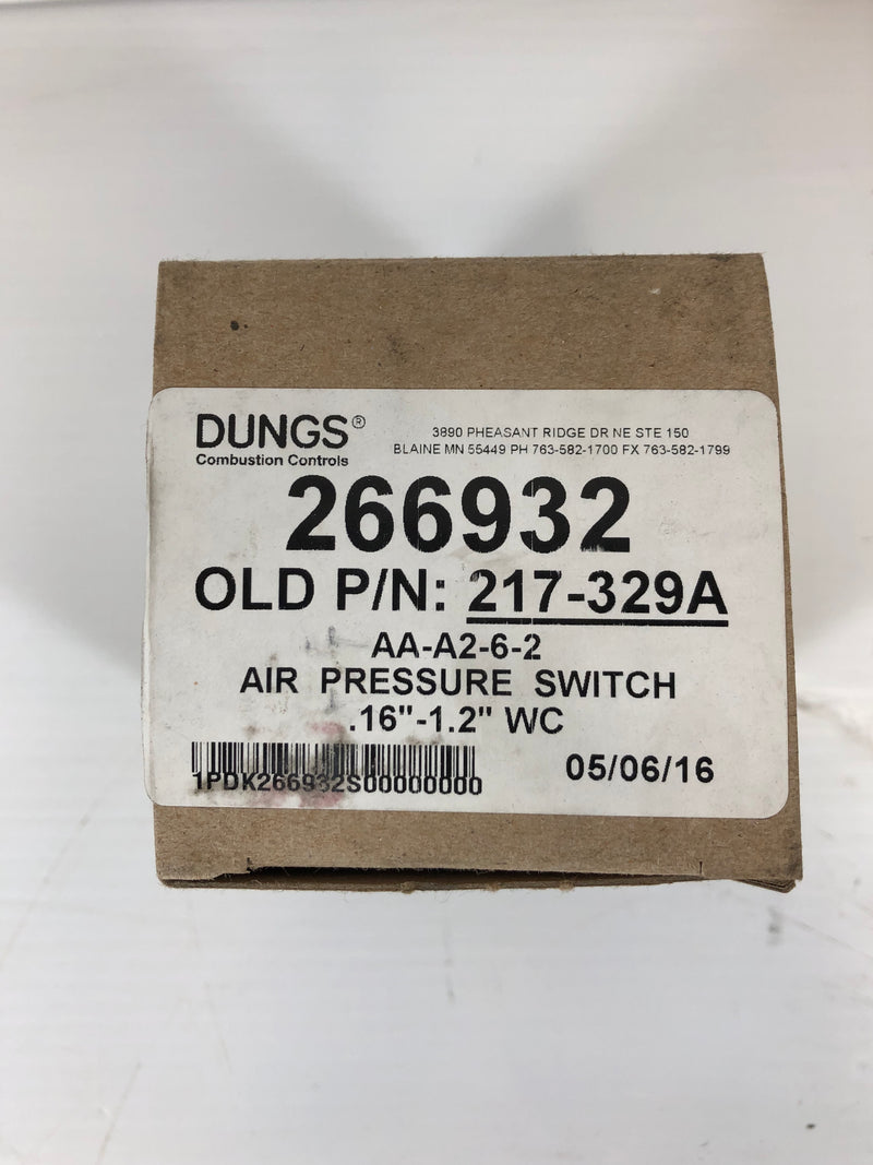 Dungs 266932 Air Pressure Switch 217-329A .16"-1.2" WC