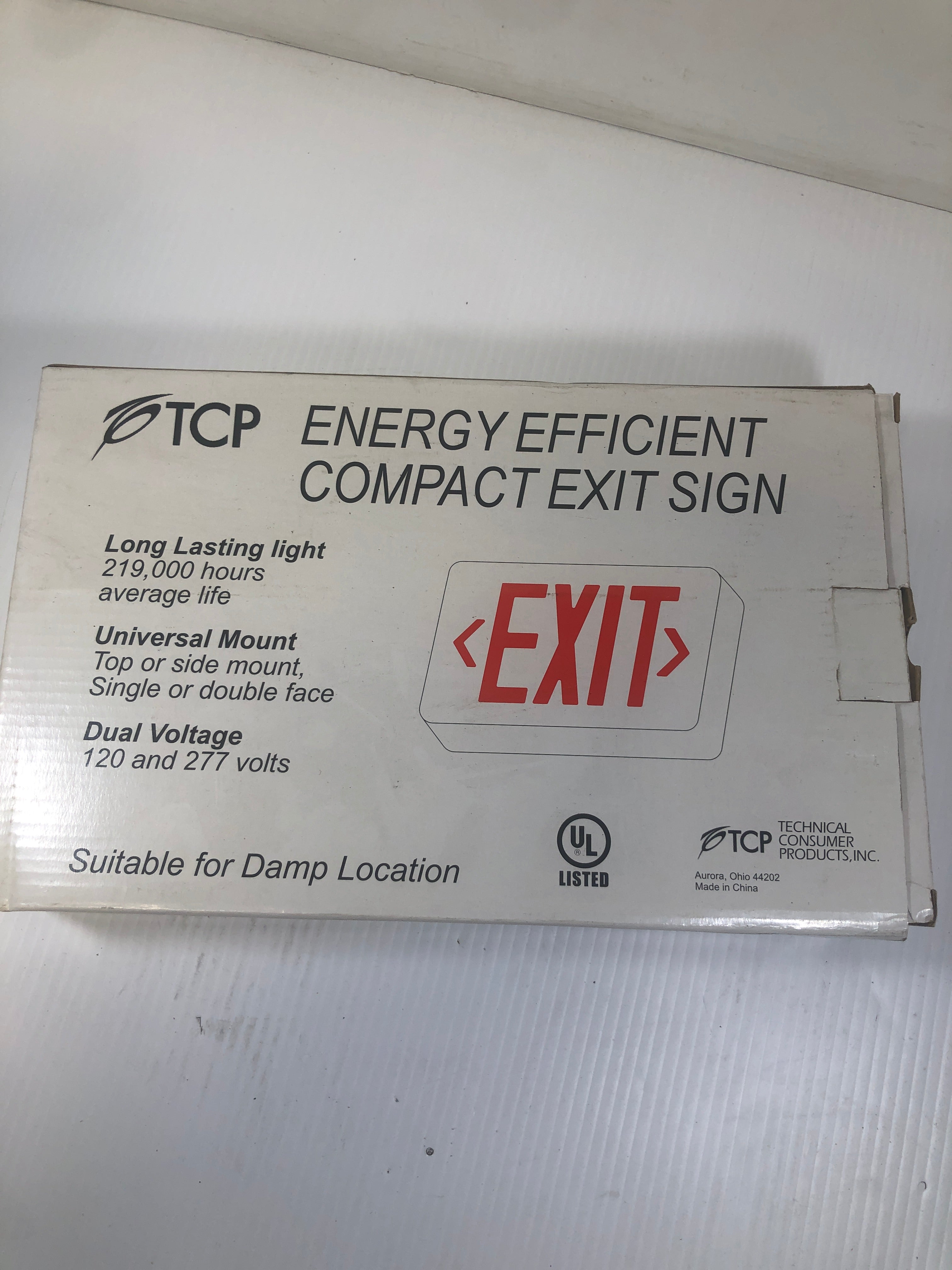 TCP Energy Efficient Compact Exit Sign Long Lasting Light Damp Location Red LED