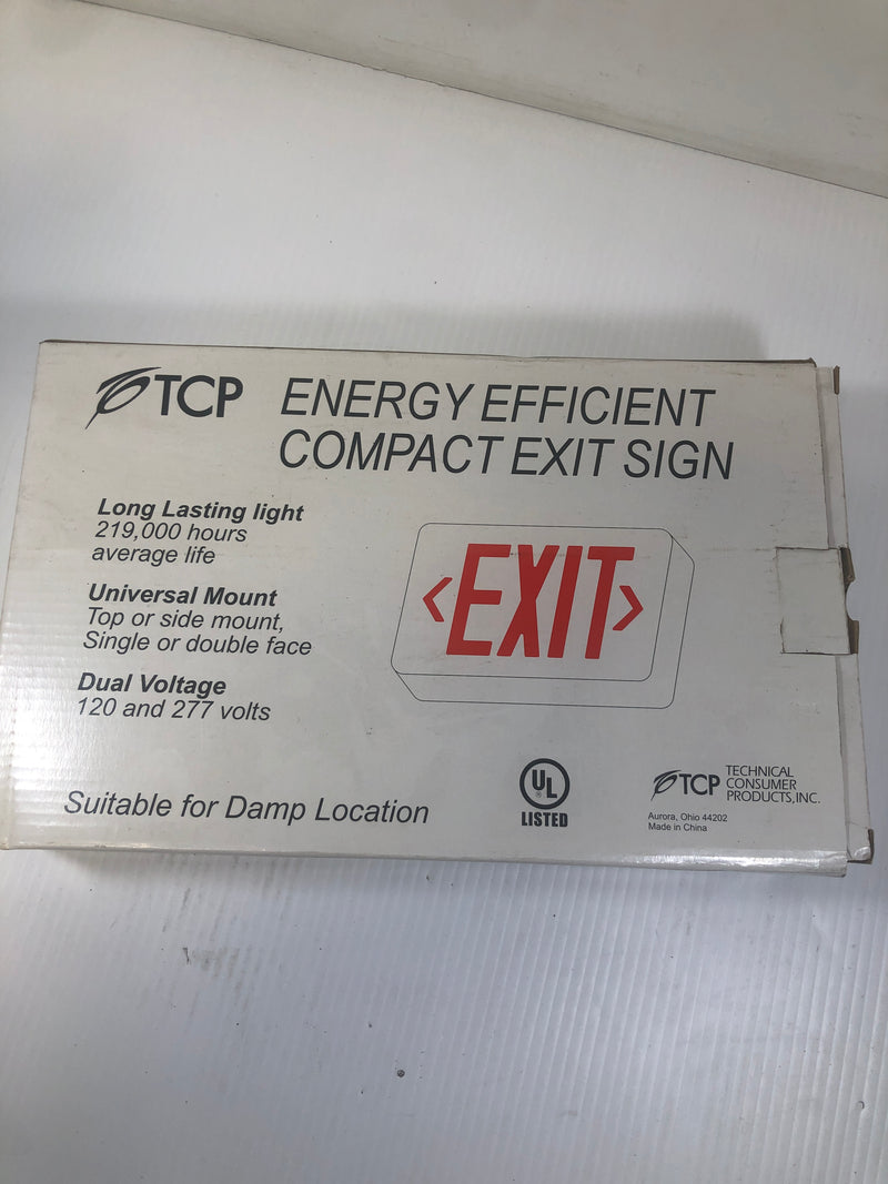 TCP Energy Efficient Compact Exit Sign Long Lasting Light Damp Location Red LED