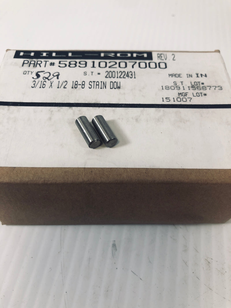 3/16 x 1/2 18-8 Stain Dowel Pin 58910207000 Box of 500