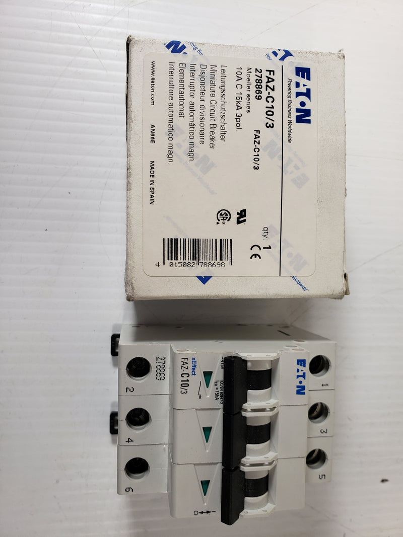 Eaton Circuit Breaker FAZ-C10/3 Moeller Series 10A C 15kA 3 Pole