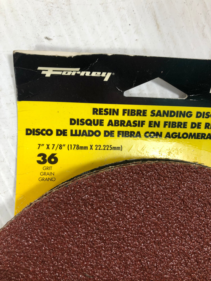 Forney Resin Fibre Sanding Disc 7" x 7/8" 36 Grit Aluminum Oxide 71654 3 Pack