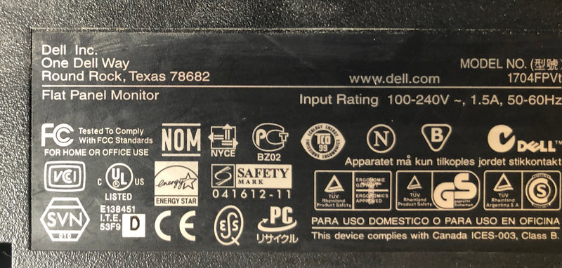 Dell 17" Monitor 1704FPVt on Swivel and Tilt Stand NOT TESTED