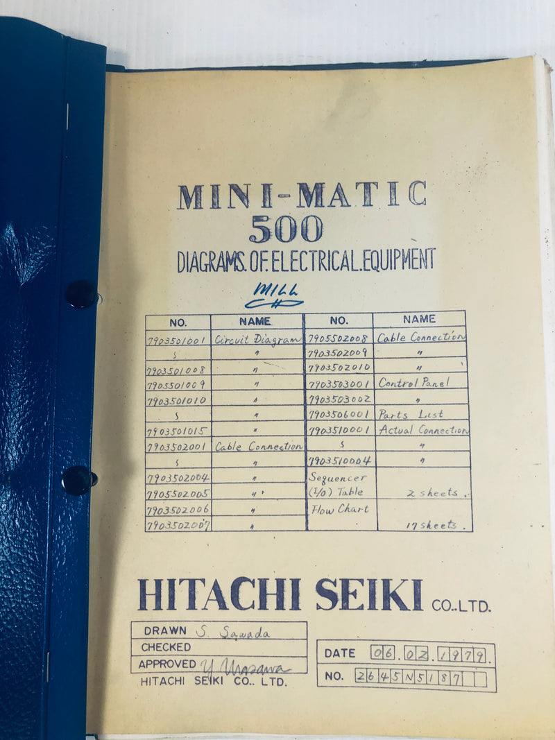 Hitachi Seiki Mini-Matic 500 Diagrams of Electrical Equipment