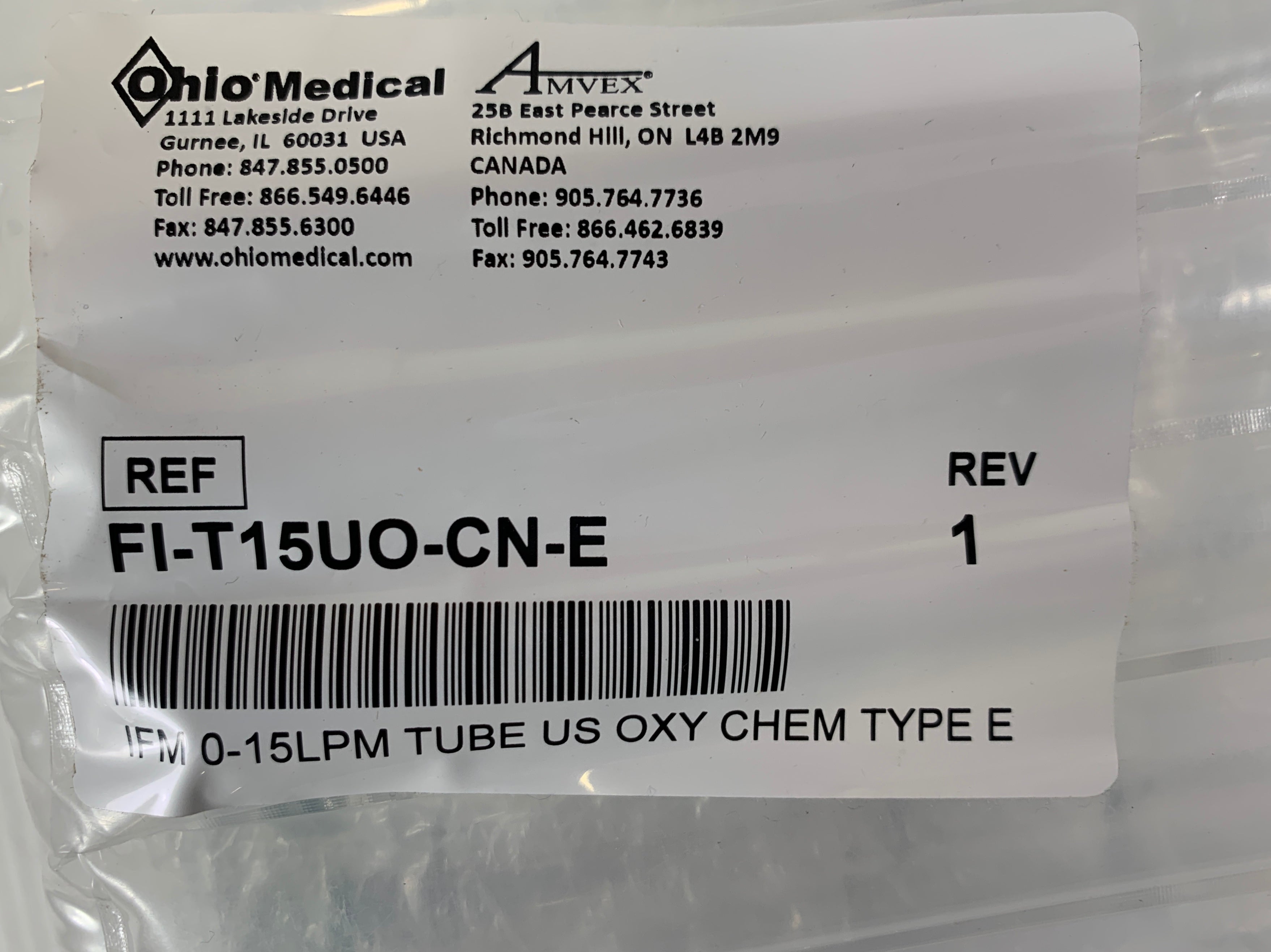 Amvex FI-T15UO-CN-E 0-15 LPM Oxygen Tube