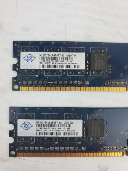 NANYA NT512T64U88B0BY-3C RAM Memory Cards 512MB - Lot of 2
