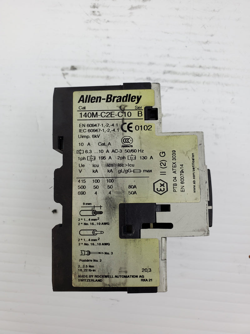 Allen Bradley 140M-C2E-C10 Circuit Breaker Series B With 140M-C-A Ser A Contact