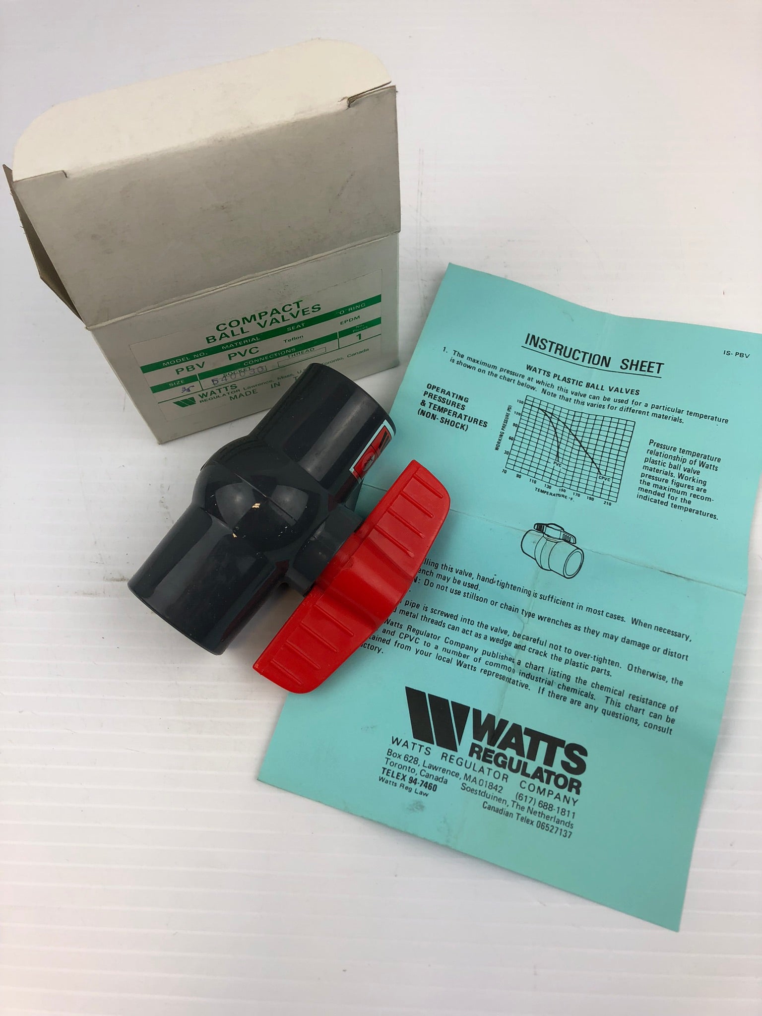 Watts Regulator 540030 PBV PVC 3/4" Compact Ball Valve Teflon EPDM