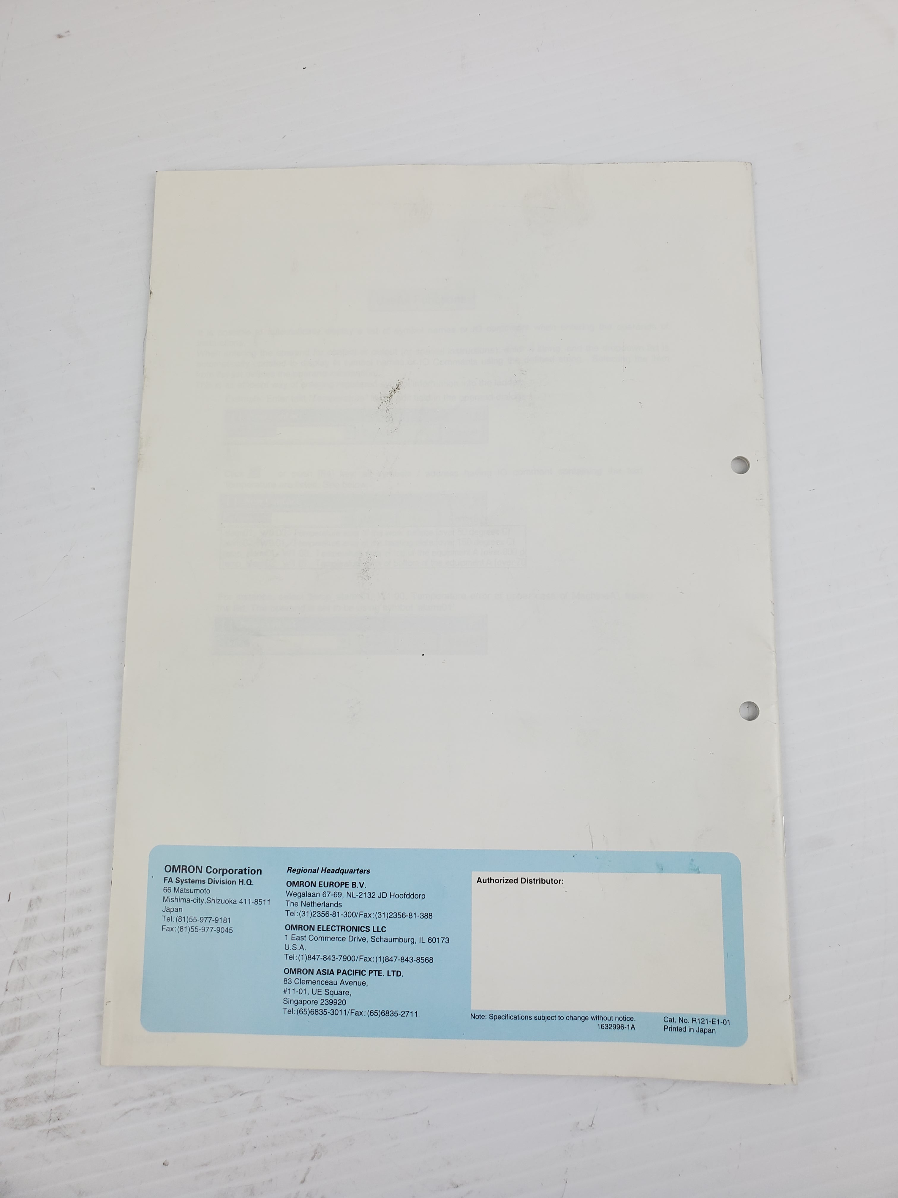 Omron R121-E1-01 Function Block Introduction Guide Book