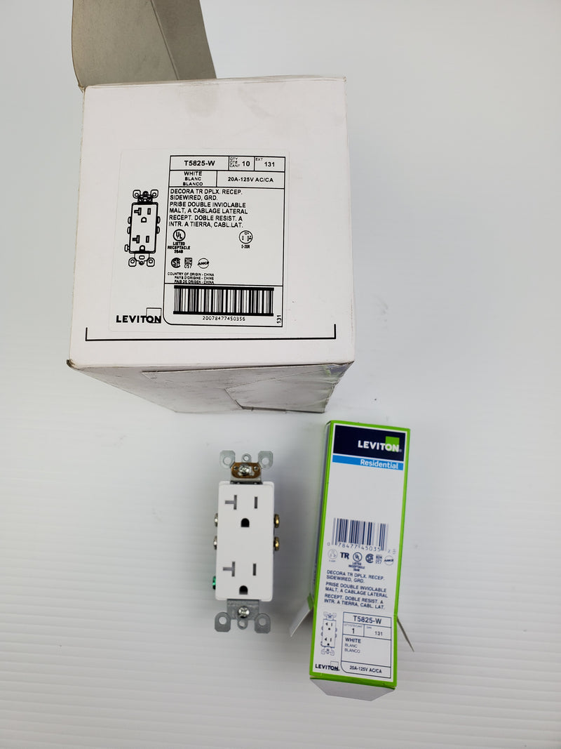 Leviton T5825-W Residential Receptacle White 20A-125V AC/CA (Lot of 10)